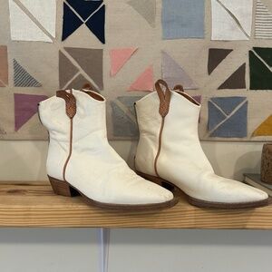 Free People Genuine White Leather Boots- Size 8